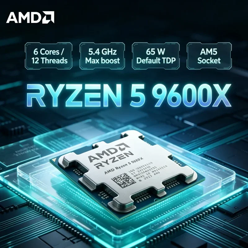 AMD Ryzen 5 9600X Desktop CPU 5.4GHz Max Boost Frequency 32MB L3 Game Cache DDR5 Dual Channel AM5 Socket 6 Cores 12 Threads