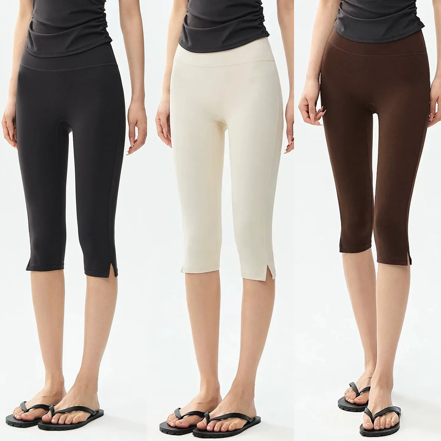 Nude-Feel Yoga Pants for Women, Elastic High-Waisted Butt-Lifting Training Fitness Supermodel Capri Pants, Training Sports Runni