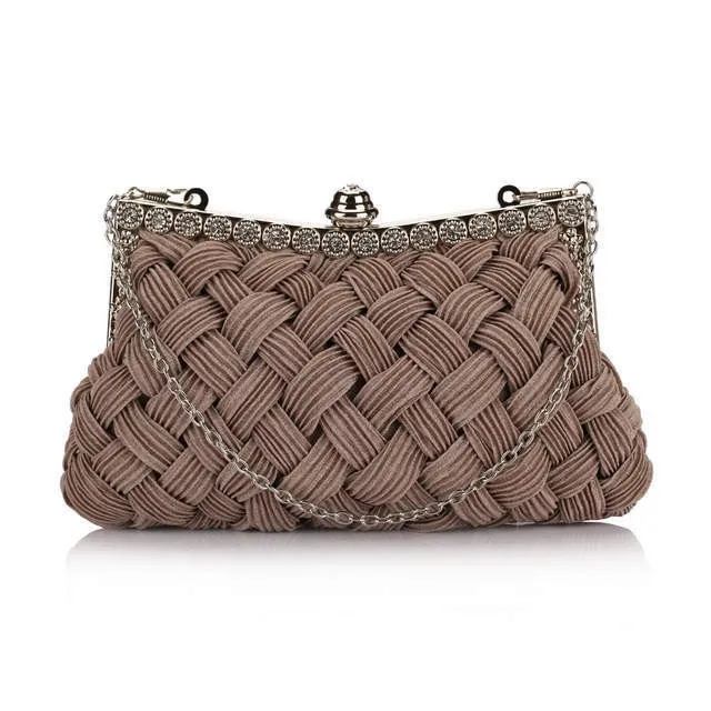 

Яркая блестящая мягкая переплетенная женская вечерняя сумка, застежка на замке с бриллиантами, ювелирные изделия, клатч, сумка-тоут, сумка на плечо с цепочкой
