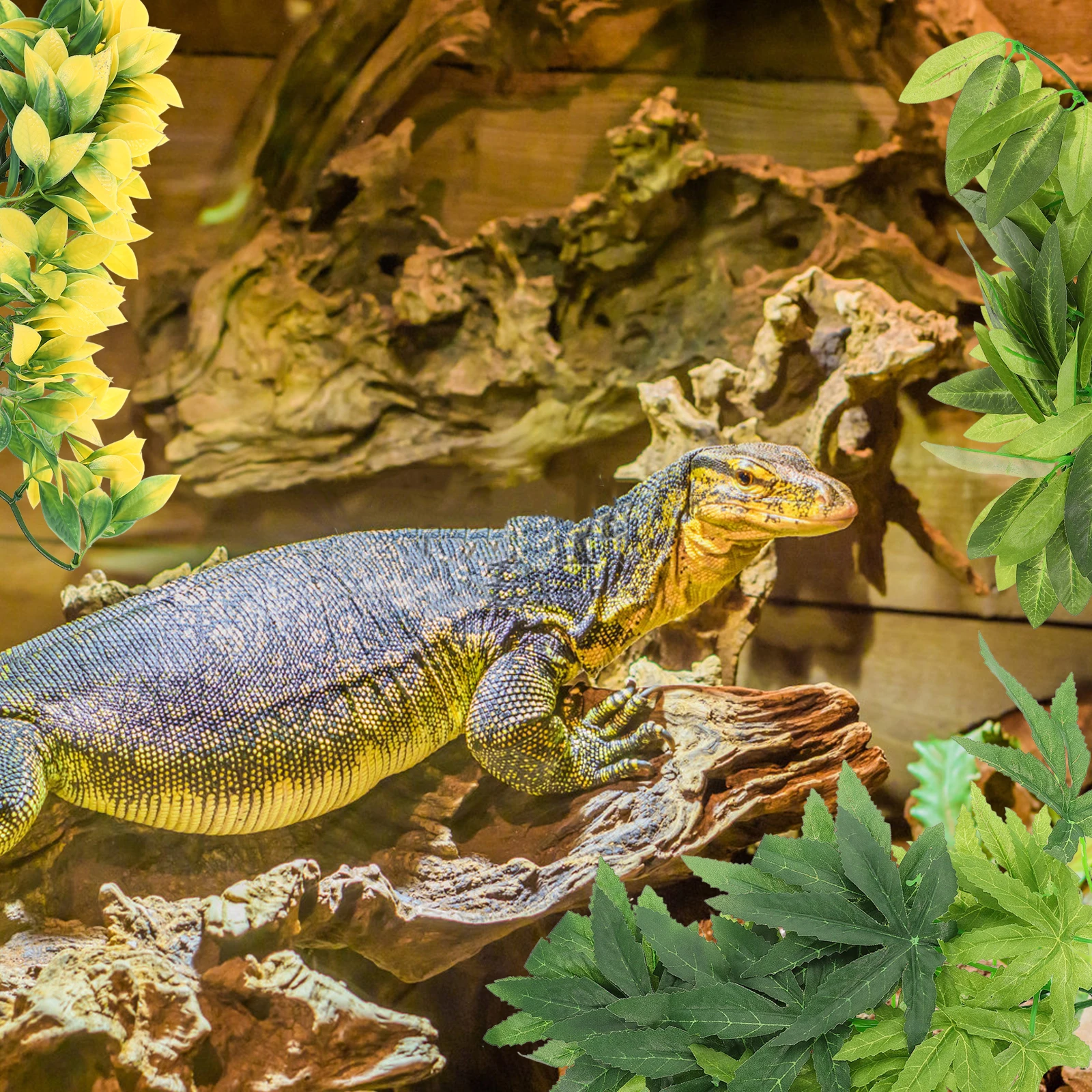 

3pcs Decoration Set Reptile Tank Artificial Plants Fake Leaves For Terrarium Aquarium Reptile Box Decors Vivarium