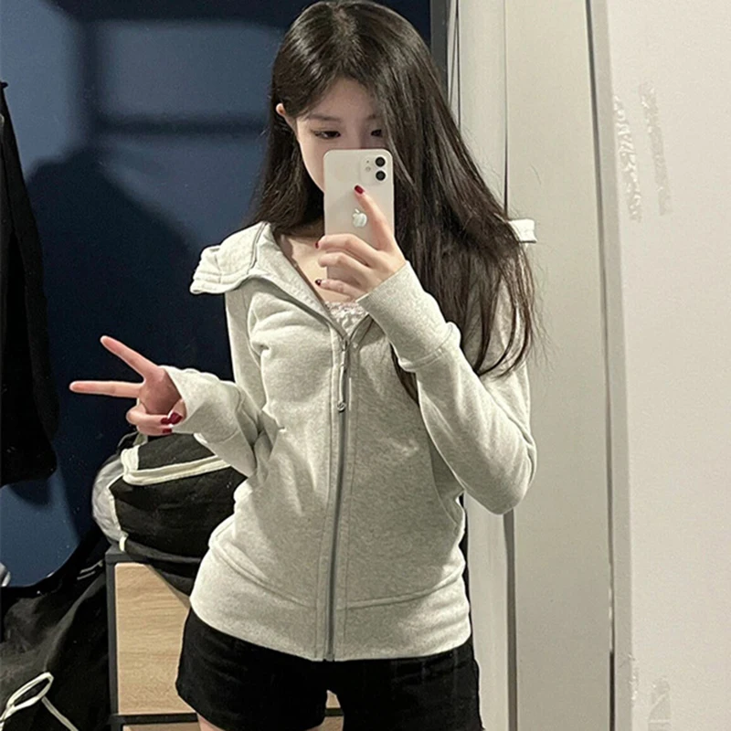 Minimalistische Slim-Fit-Kapuzenjacke für Damen, vielseitige Taillen-Binching-Sport-Cardigan mit Kapuze, Einheitsgröße, passend für die meisten Frühling und Herbst