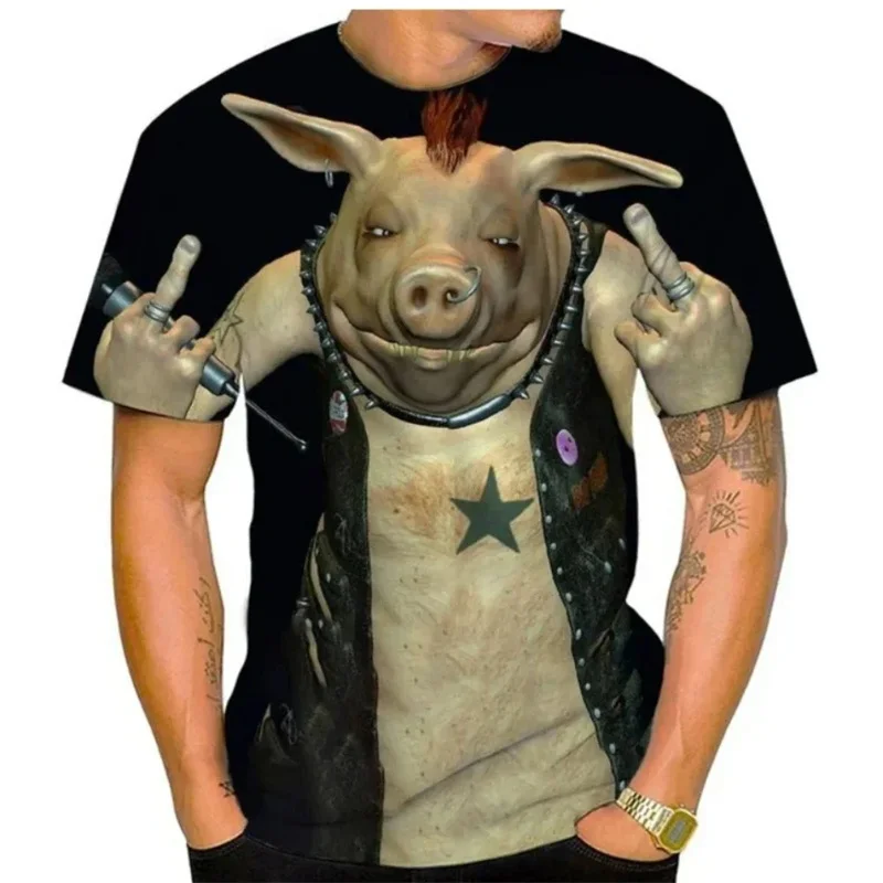 3D Printing Fat Pig T-Shirt Men Funny Animal Graphic Tees Summer Interest Fashion Short Sleeve Tops Street Kids Loose Tee Shirts