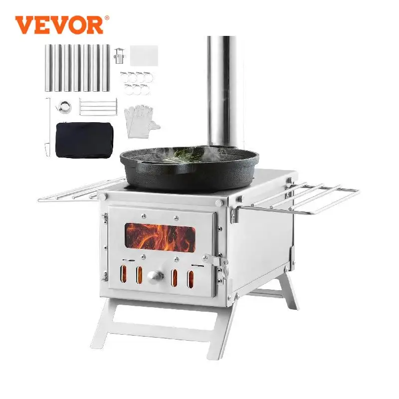 VEVOR Wood Stove 80 in Stainless Steel Camping Tent Stove Portable Wood Burning Stove with Chimney Pipes & Gloves 700in³Firebox