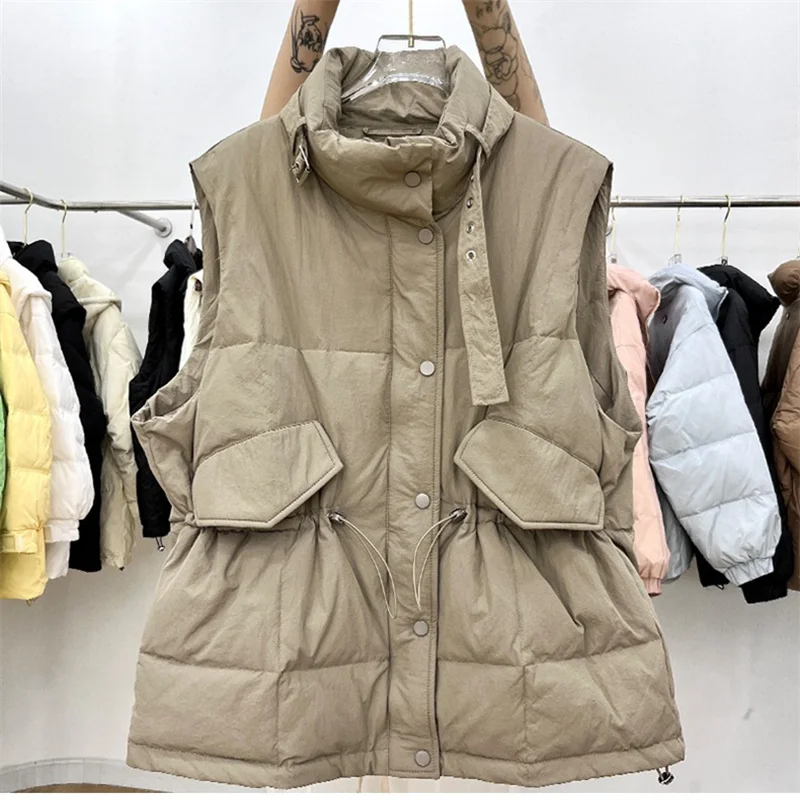 Autumn Winter Women Loose Oversize Down Waistcoat Parkas Light Thin White Duck Down Vest Coat Ladies Warm Sleeveless Tank Jacket