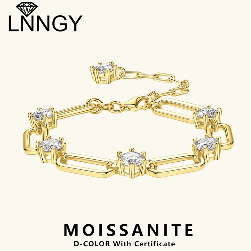 

Lnngy bracciale argento, регулируемый браслет из стерлингового серебра 925 пробы, 6,5 мм, браслет из муассанита для женщин, цепочка Papleclip, ювелирные изделия для рук