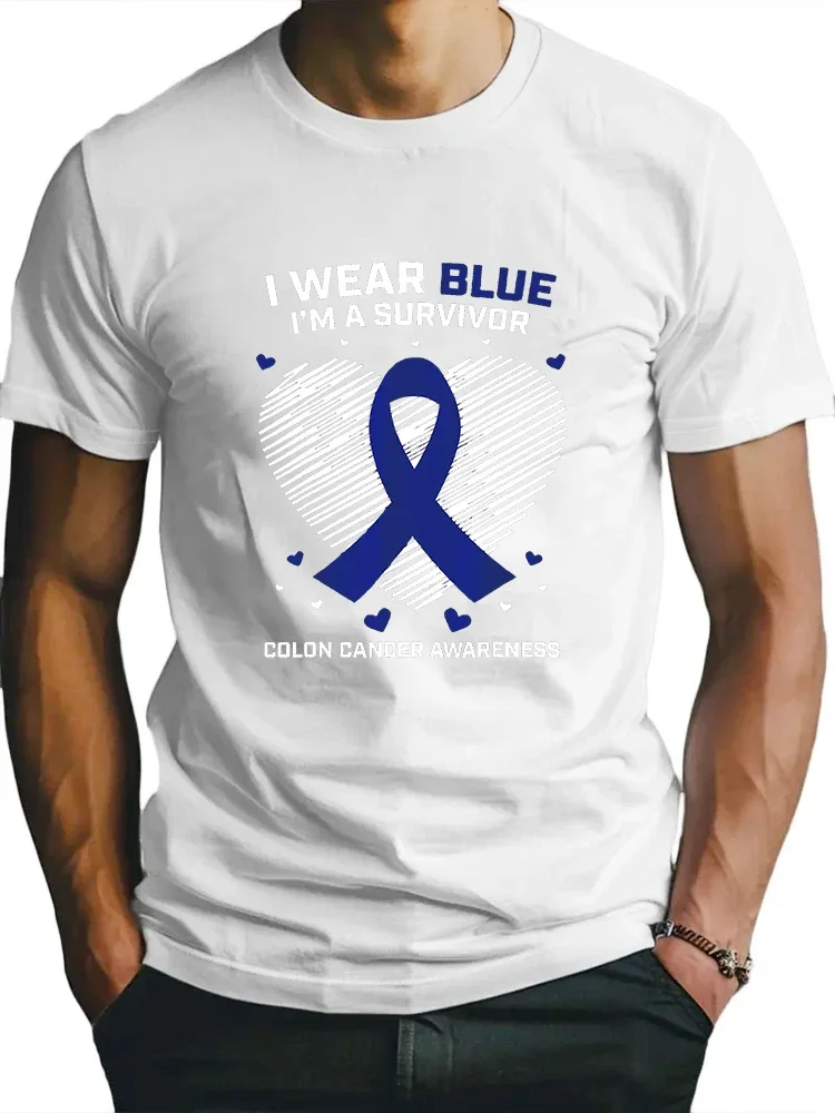 2024 Short Sleeve Tees Loose T-shirt Man Tops I WEAR BLUE I'M A SURVIVOR COLON CANCER AWARENESS Men's T-shirt  New Men T shirt