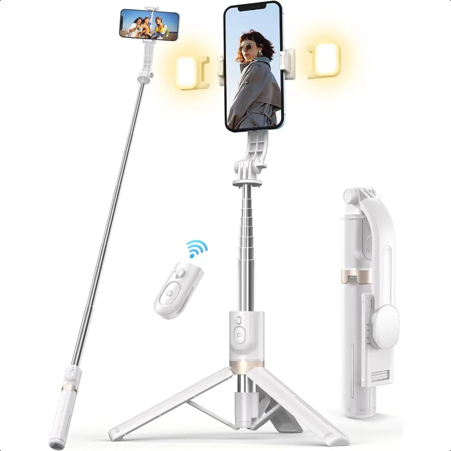 

45'' Selfie Stick with Light Travel Tripod entials with Wirel Remote Portable Cell Phone Tripod Stand Beach Cruise Ship entials