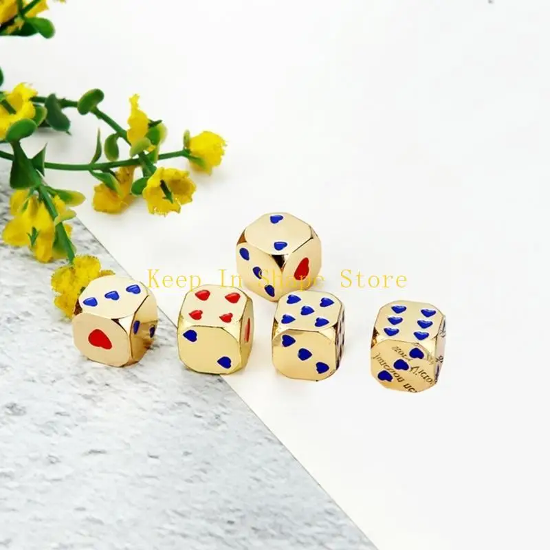 U1JC 5 PCS Metal 6 جوانب زاوية مستديرة النرد مع النقاط على شكل قلب لعب لعب النرد للعبة الطاولة ، تدريس الفصل الدراسي