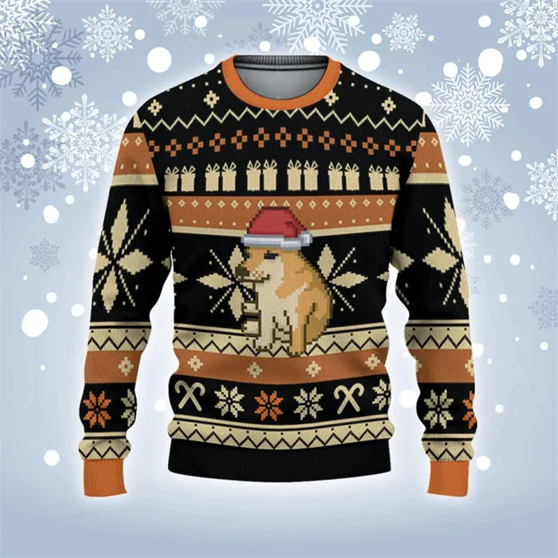 This Is Fine Meme Ugly Christmas Sweater Funny Dog Graphic Xmas Holiday Gift Sweatshirt For Men Fashion Casual 2026 Pullovers #2