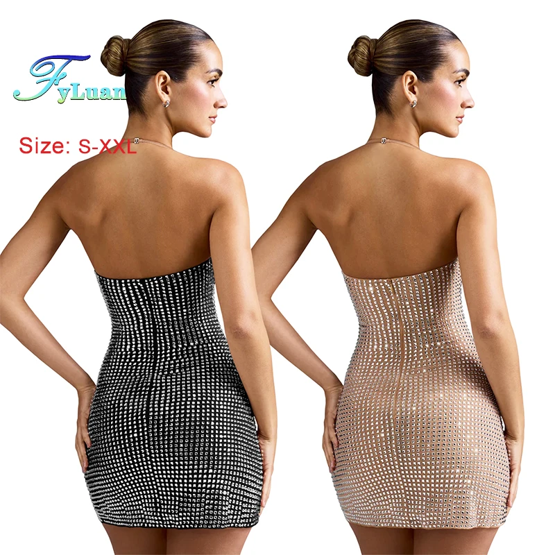 ชุดเดรสแฟชั่นผู้หญิงสไตล์ยุโรปและอเมริกา เซ็กซี่ คอเสื้อประดับเพชร ชุดเดรสทรงเข้ารูปสั้น สีพื้น สำหรับงานพรอมหรืองานกลางคืน