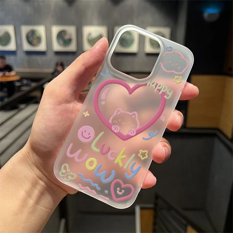 2025 New Japan Korea Colorful Love Phone Case For IPhone 16 PRO 15 14 13 12 11 Promax Xr Xs 7 8 Plus Minimalism Shockproof Cover