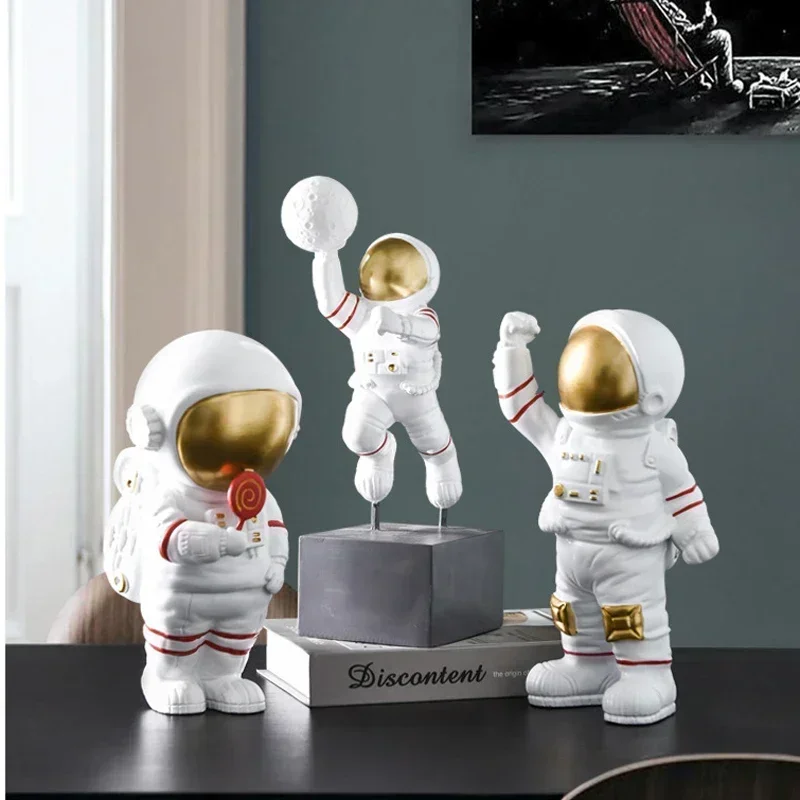 Resin Astronaut Figurines Statue Home Decorations Space Themed Bedroom Desktop Shelf Decor Gifts for Space Lovers Father Son