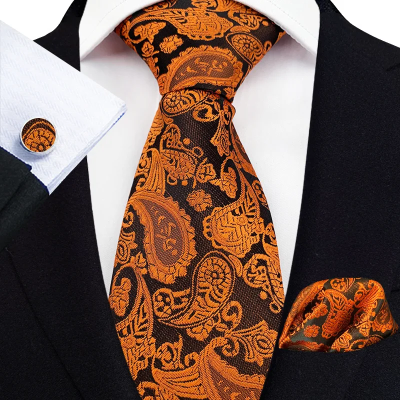 Paisley Patterned Tie Pocket Scarf Cufflinks Three Piece Wedding Banquet Business Dress Retro Hand Ties