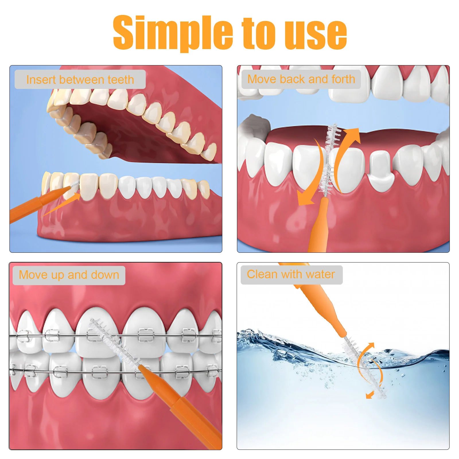 Interdental entre cepillo limpiador de dientes 100 Uds palillos de dientes para laminación de cejas para aparatos ortopédicos