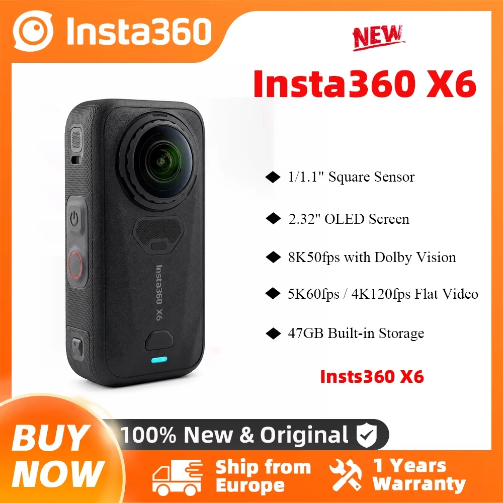 Brand+ Insta360 X6 360 °   Caméra d'action 8K haute résolution avec édition IA intégrée pour le cyclisme, le ski, les voyages et la création de contenu Insta360 X6