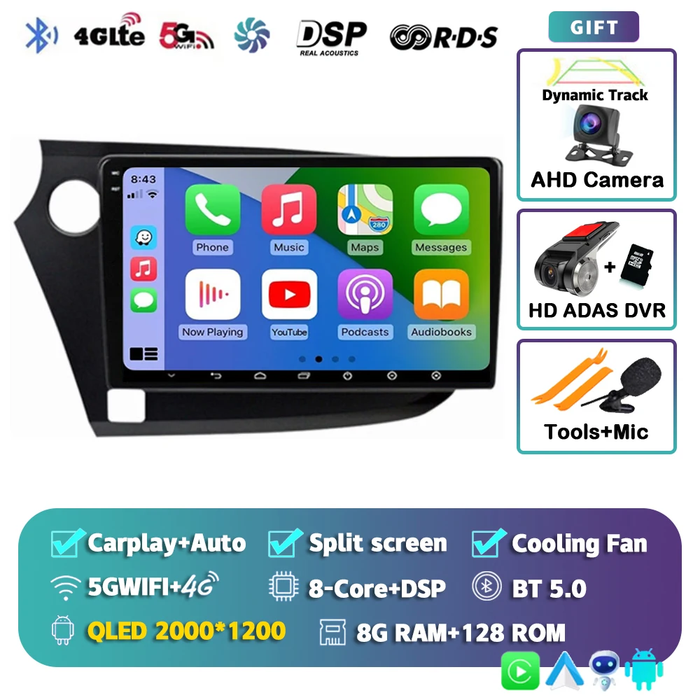 Android 15 Carplay Auto Radio Multimedia Speler Voor HONDA INSIGHT 2009-2014 Navigatie Autoradio GPS Stereo 2din Head unit