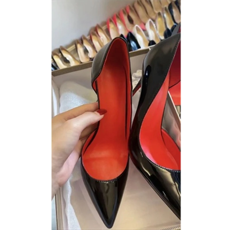 

Classic black with sexy red Inside 12cm high heel stiletto pointed toe sexy wedding work party daily wear concise pumps QKOU011