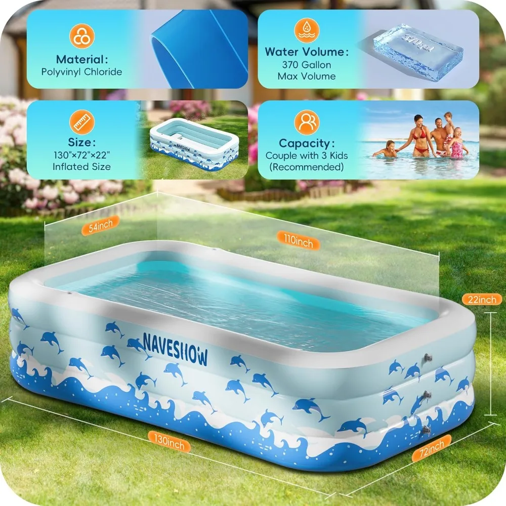 

Inflatable Swimming Pool with Seats, Full-Sized Durable PVC Thickened Above Ground Family Blow Up Pool