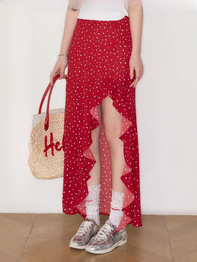 

plus Size Floral Print Asymmetrical Hem Skirt by Jululook Summer Collection for Curvy Women Polyester Fiber Sandwich Waist