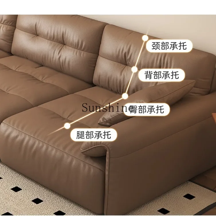 YItalian minimalist marshmallow cream style leather sofa light luxury living room super wide and deep adjustable