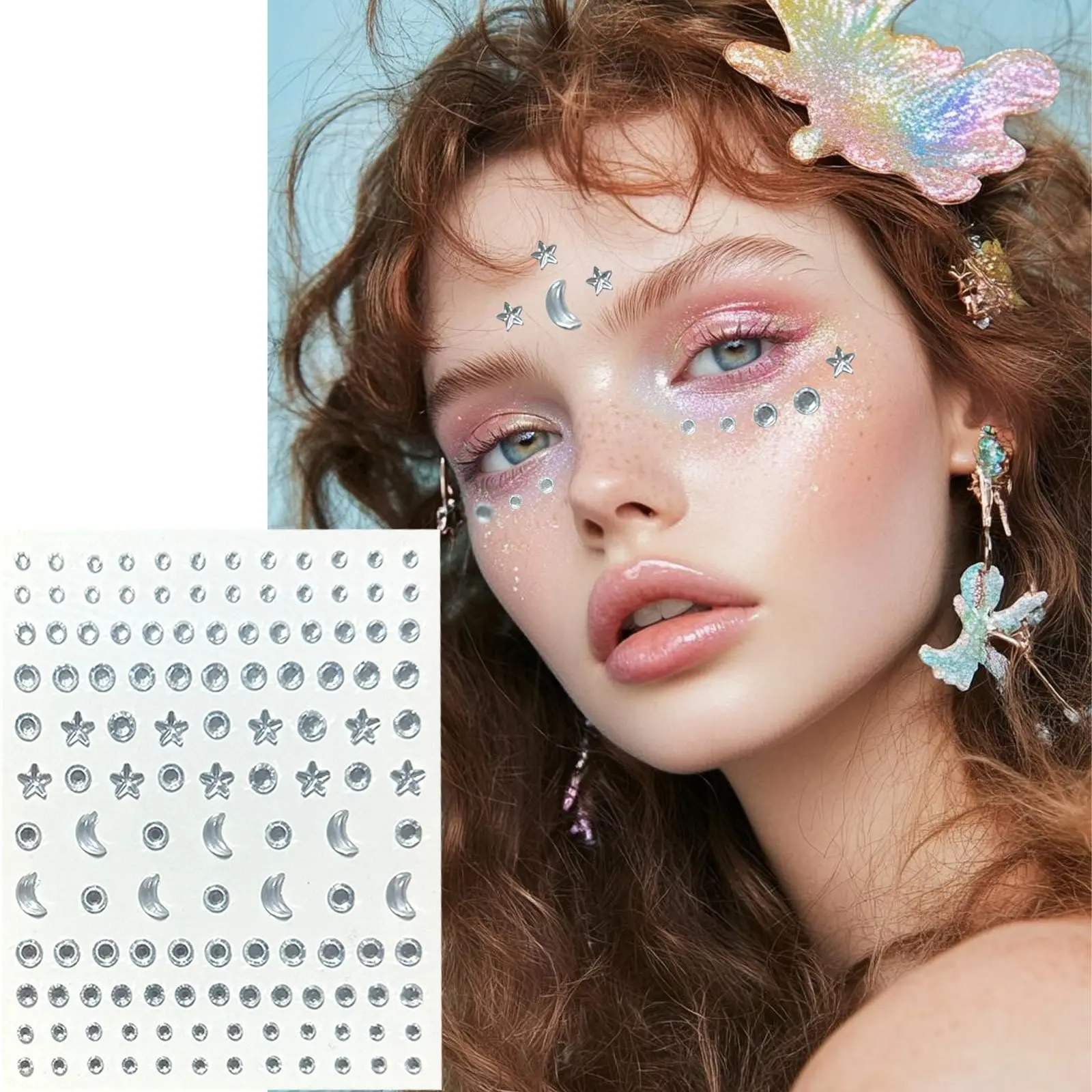 

Face Body Diamond Stickers Star Moon Heart Shiny Waterproof for Music Festival Stage Rave Party Makeup Decoration
