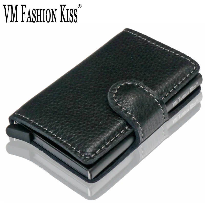 Men Wallets Cowhide Rfid Secure Wallet Card Holder Minimalist Wallet Metal Wallet Business Card Bags Bank Creditcard