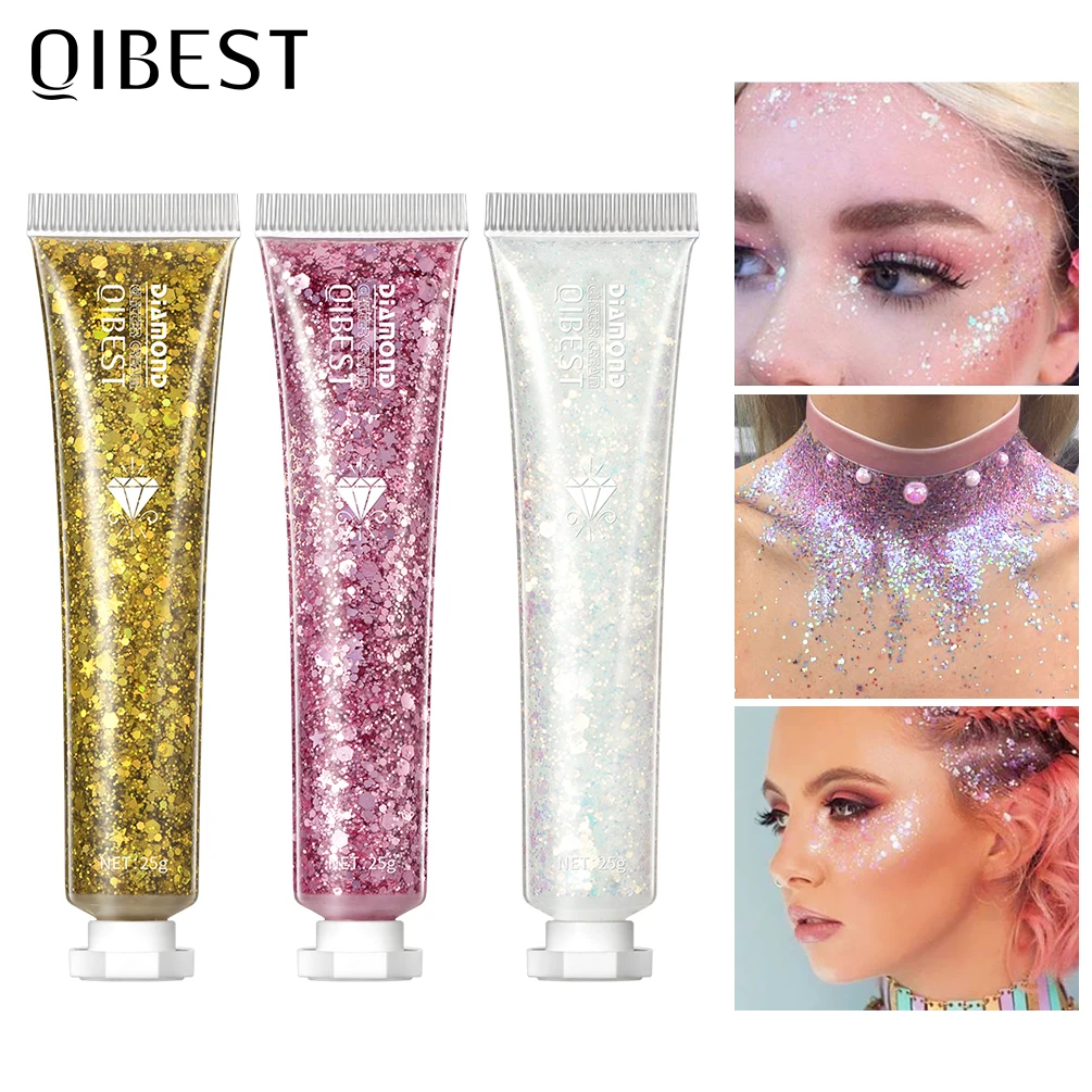 QIBES Eye Glitter Nail Hair Body Face Glitter Gel Art Flash Heart Loose Sequins Cream Festival Glitter Decoration Party Festival