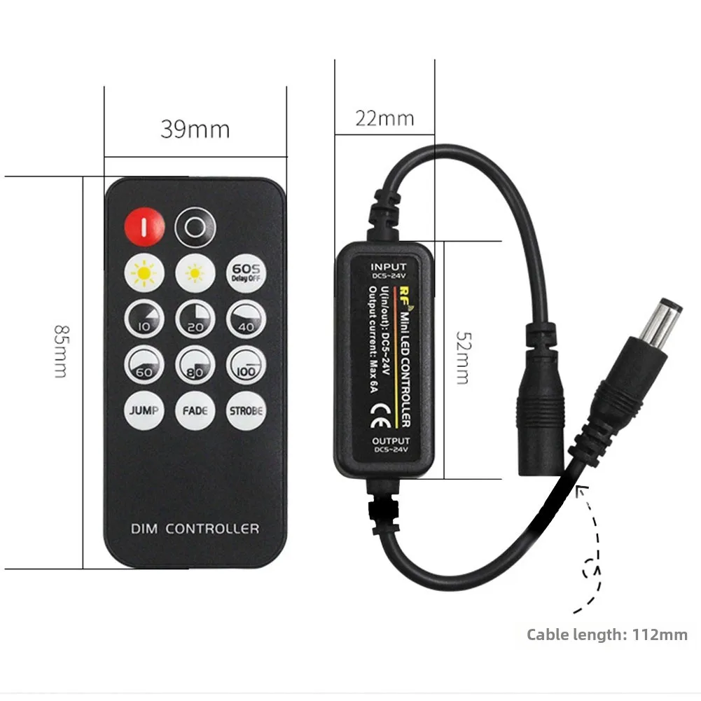 

RF LED Strip Dimmer Controller 10-Level Brightness Dynamic Modes DC 5-24V Long Range Remote For SMD 5050 2835 COB Lights
