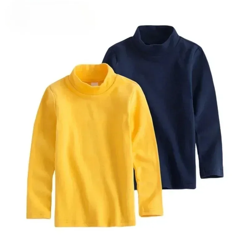 Boys and Girls T-Shirt Long-sleeved Top Tees Toddler Solid Color Sweatshirts 2025 Spring Autumn Children\'s High Collar Clothing
