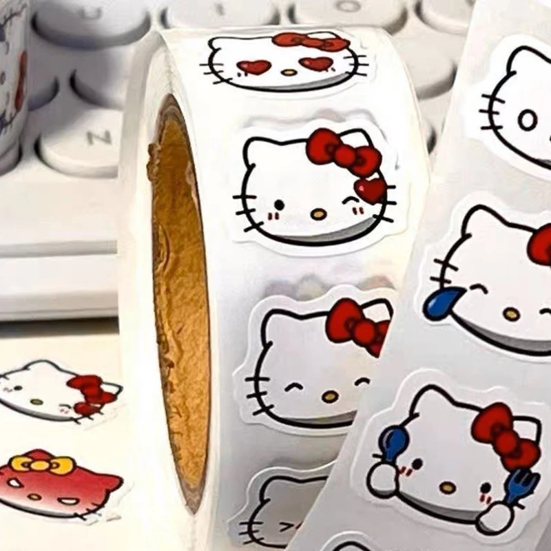 500pcs/Roll Cartoon Sanrio Stickers Kawaii Hello Kitty Kuromi Melody DIY Pvc Laptop Decals Decoration Kid Reward Gift Toy