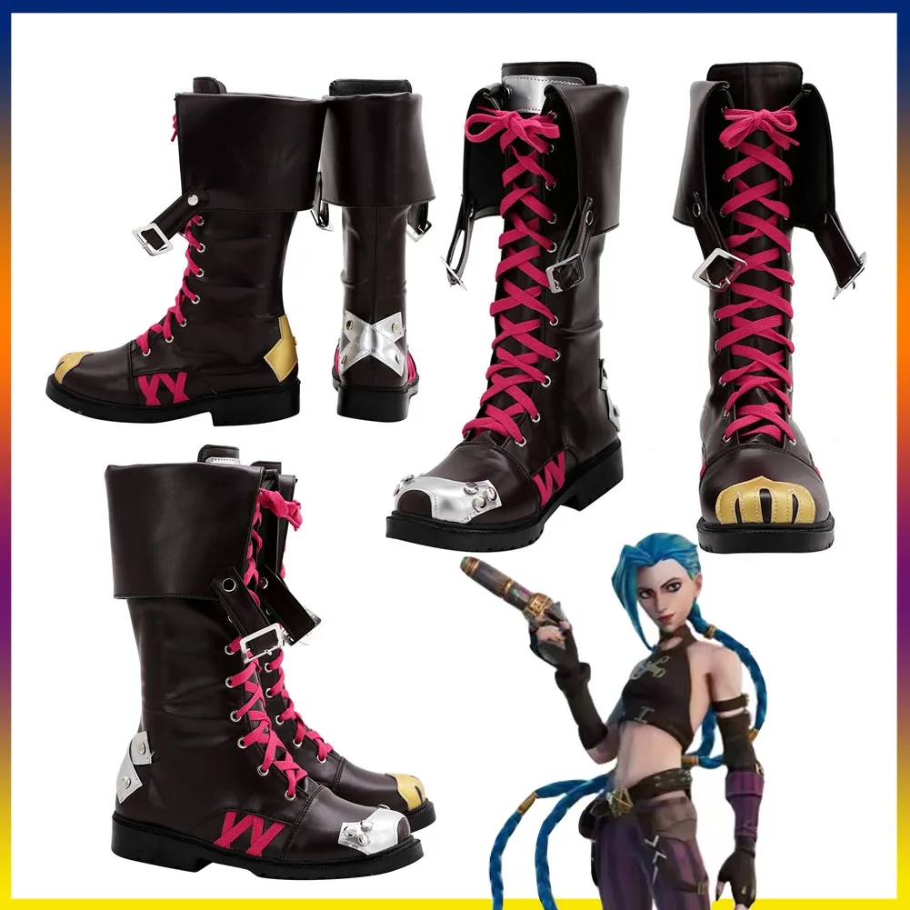 Jinx Arcane Shoes Boots Cosplay Disguise Game LoL Disfraz Costume Accessories Women Fantasy Footwear Halloween Carnival Party