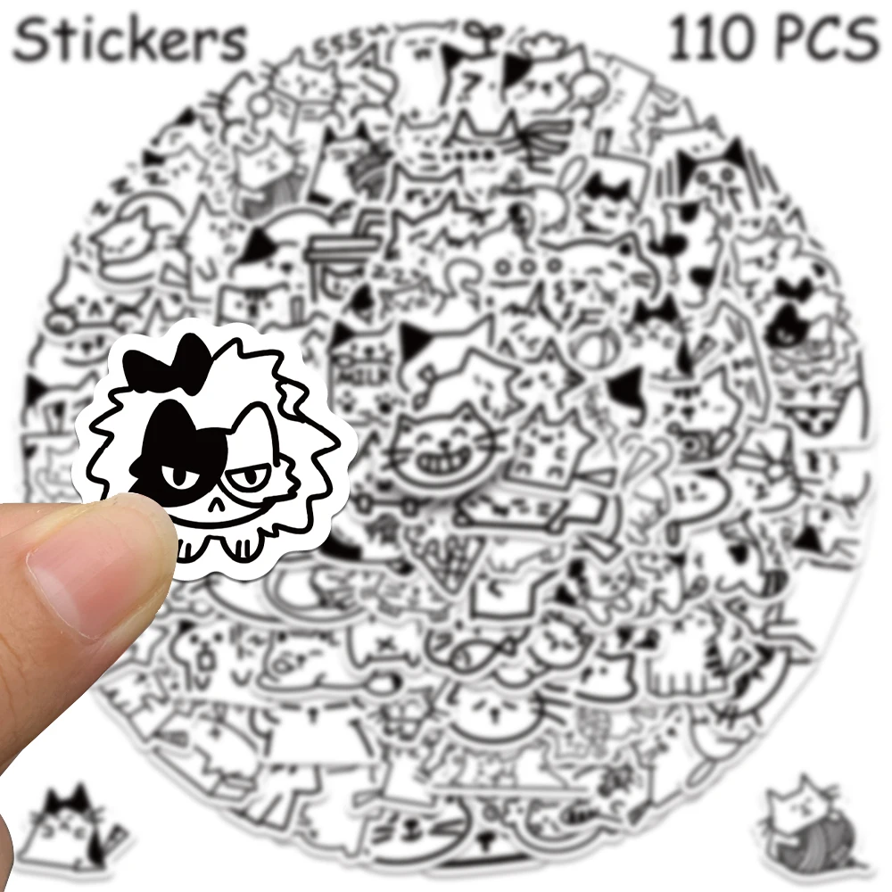 110 stücke Cartoon Nette Skizzen Kätzchen Aufkleber Aufkleber Für Telefon Sammelalbum Skateboard Gitarre Helm DIY Graffiti Ästhetische Aufkleber – Detail 4