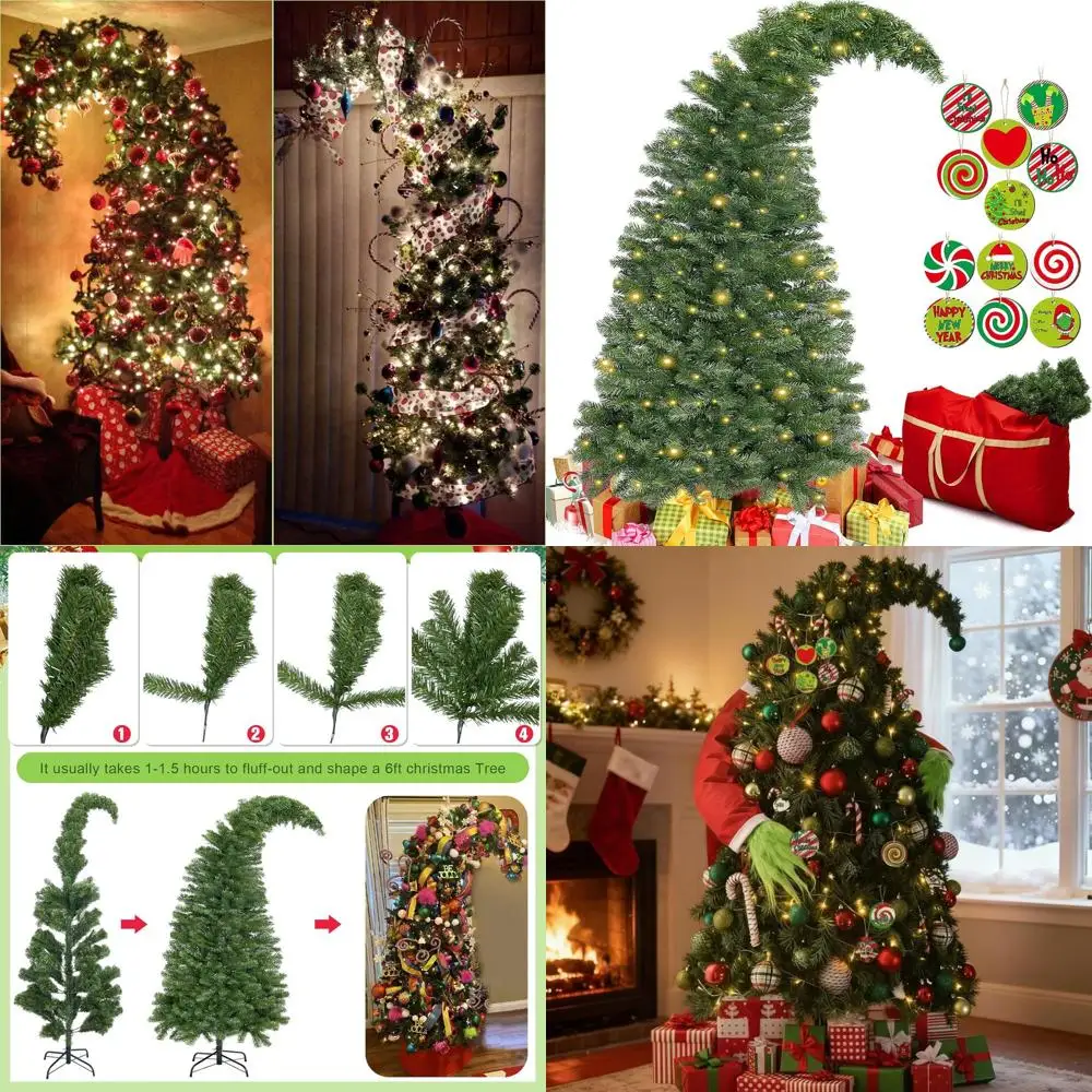 

Whimsical 6ft Pre-Lit Bendable Artificial Christmas Tree with LED Lights and Ornament Bag, Green