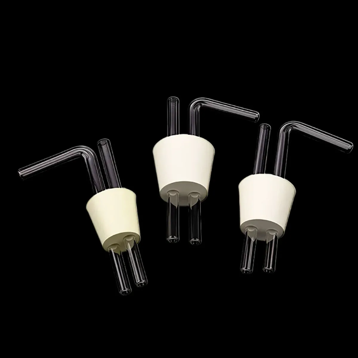Double Hole Perforated Rubber Stopper Glass Straight & 90° Bent Tube Lab Flask Gas Washing Bottle Soft Rubber Hose Tubing