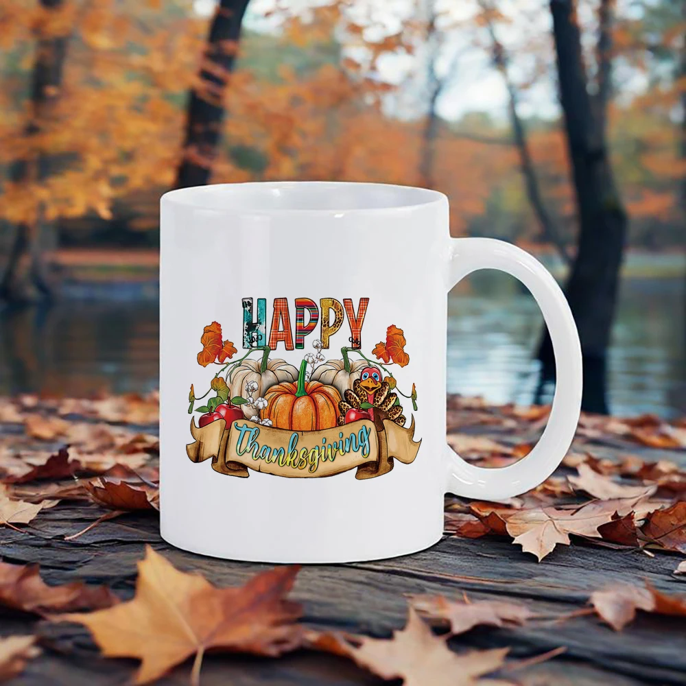 Thanksgiving Mug Turkey Coffee Mugs Orange Themed Breakfast Cup Harvest Season Beer Juice Cups for Home Office Tea Bar Drinkware