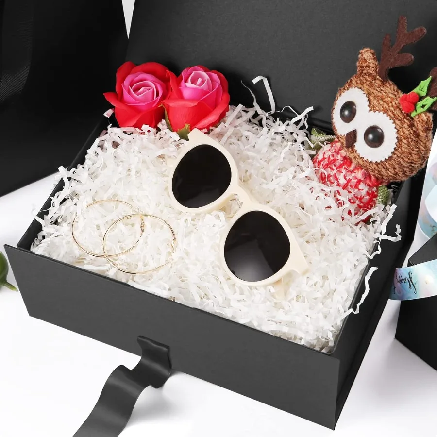 6 Cajas de Regalo con Cinta 9x6,5x3,8 Pulgadas Cajas Negras para Regalos Cajas de Proposiciones para Padrinos para el Día de la Madre Día del Padre Colapsi