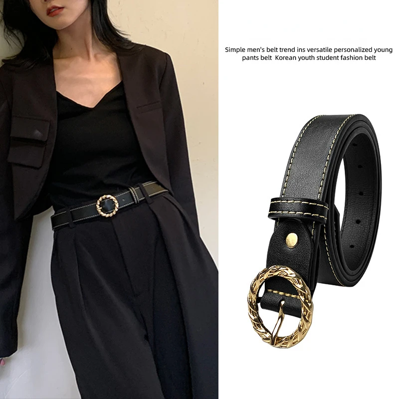 

Fashion High-quality Belts Ladies Casual Simple Round Pin Buckle Jeans Women's Belts Retro Wild Korean Version Student Waistband