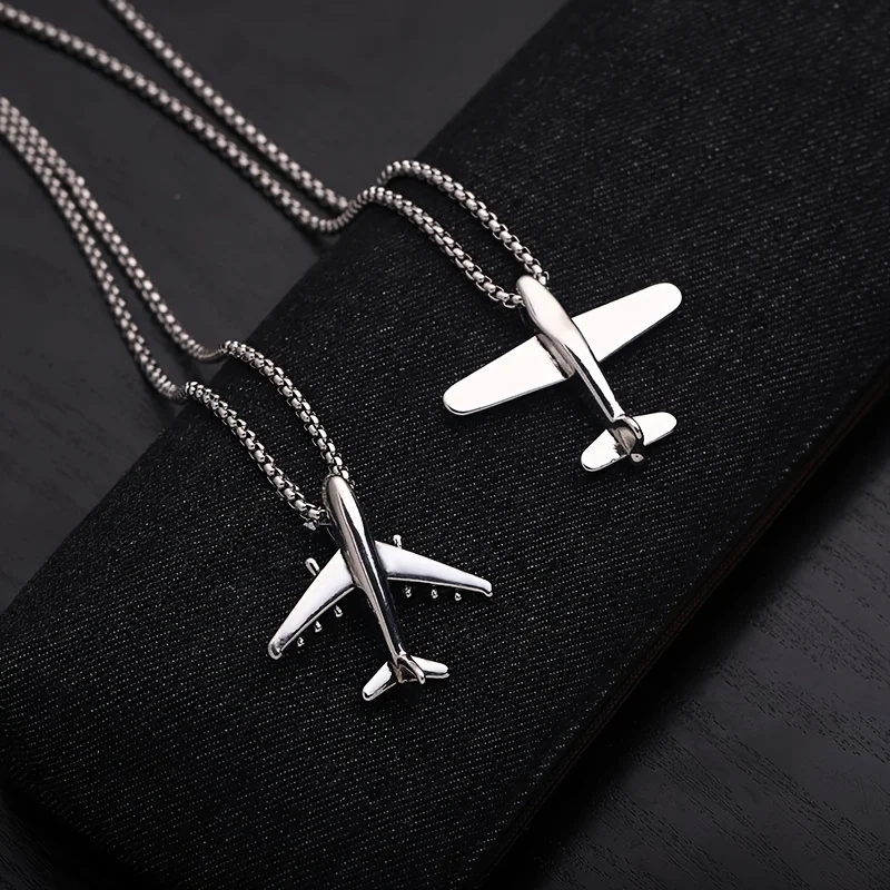 1pc Men's Chain Stainless Steel Airplane Pendant Personality Hip-hop Sweater Chain
