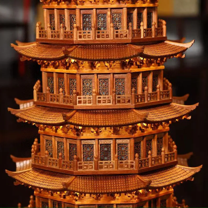 Rosewood, octagonal exquisite tower, mortise and tenon structure, architectural model, handicrafts, office home entrance