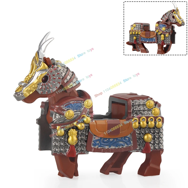 Movie TV Series Ancient Three Kingdoms Zhao Yun Lv Bu War Horses Heavy Armor Assembly Scene Building Puzzle Toy R841-843 RM1+RM2