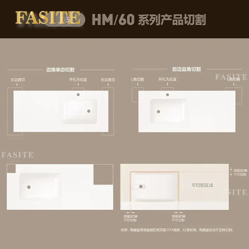 For 60cm Wide Bathroom Counter Ceramic Integrated Basin Bright Skin Feeling Balcony Cabinet Wash Single Basin Can Be Cut