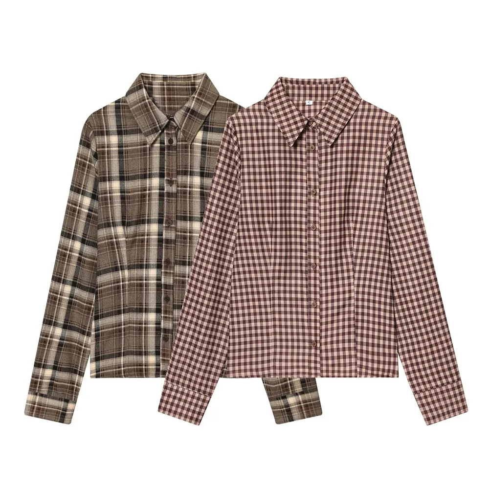 DiYiG WOMAN 2025 Winter New Fashion Plaid Print Shirt Retro Long Sleeve All-match Lapel Button-down Waist Top Blouses Mujer