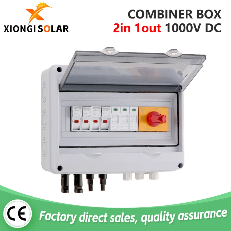 พลังงานแสงอาทิตย์ PV Combiner กล่อง 2-1-1000V Isolating switch String IP65 PV พลังงานแสงอาทิตย์ไฟกระชากป้องกันฟ้าผ่ากันน้ํากลางแจ้ง