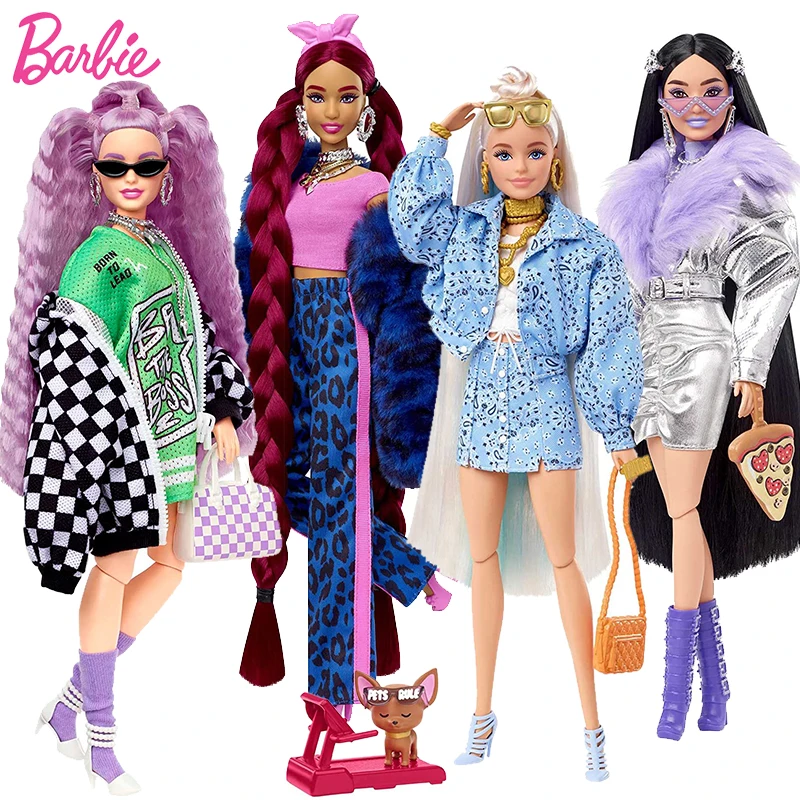 

Original Barbie Extra Series 1/6 Fashion Doll Dress Furry Jacket Movable Yoga Joint Girls Toys for Children Pet Accessories Gift