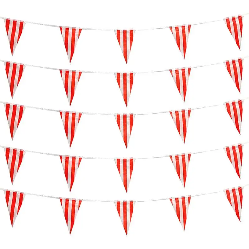 The Carnival Themed Party Pennant Banner Plastic Red White Striped Garland Flag Triangle Bunting For Circus Birthday Party Decor