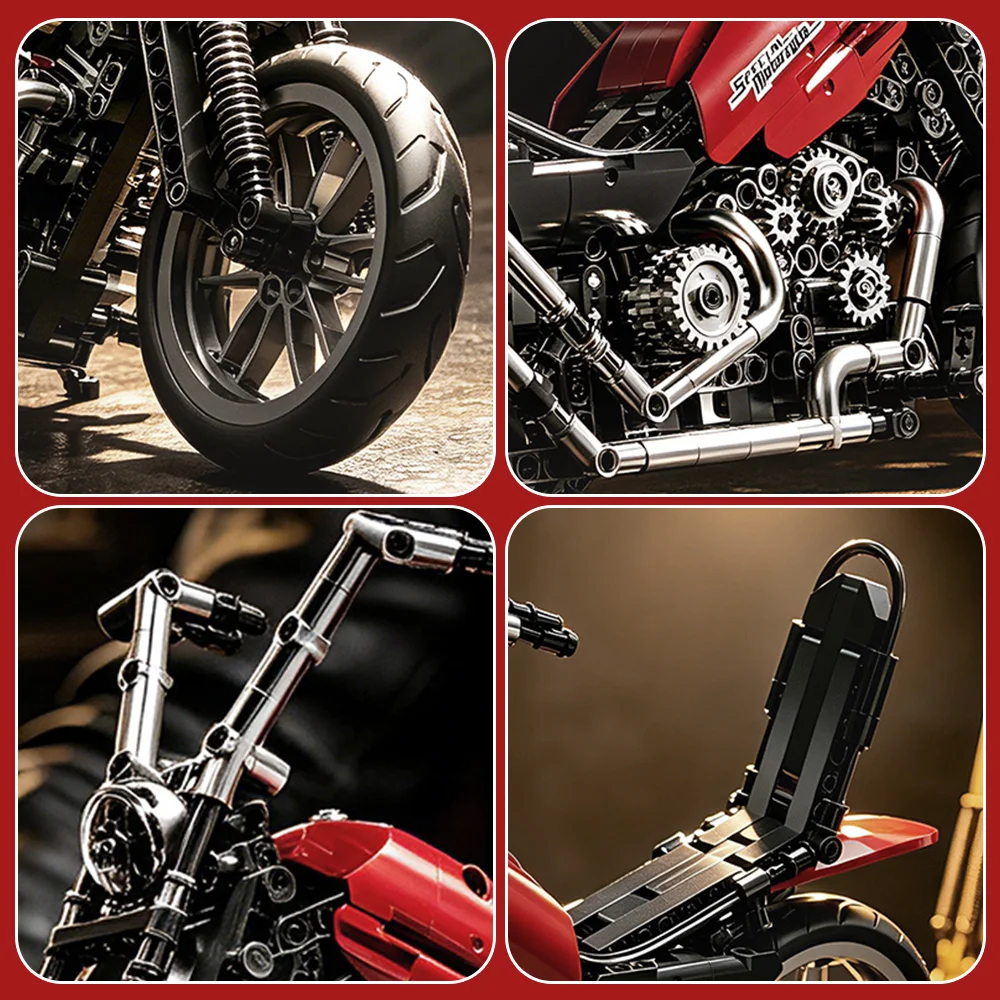 Harley-Davidson Fat Boy Motorrad-Bausatz für Erwachsene Vintage Motorrad-Modell Spielzeug Geschenk Ähnlich wie Lego 10296 und Nifeliz – Detail 6