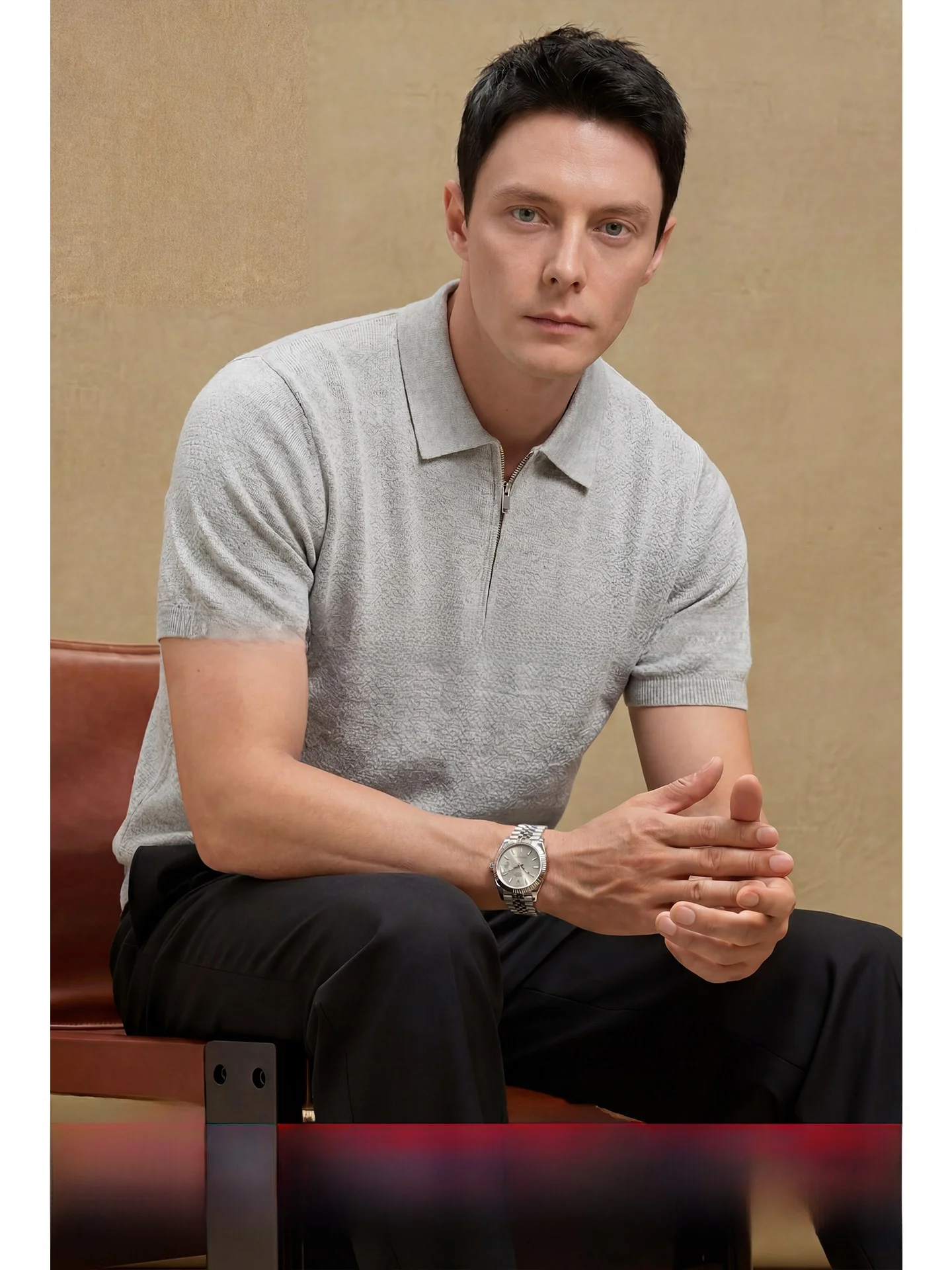 

UADER Men's Shirt Linen Silk Breathable Half Zip Short Sleeve Knitted T-Shirt Casual Summer Business Fashion Urban Style