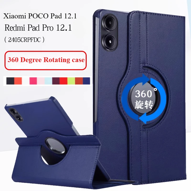 360 Degree Rotating Case For Xiaomi Redmi Pad Pro 12.1 Case Stand Tablet Coque Xiaomi Poco Pad 12.1 Redmi Pad Pro 2024 Case