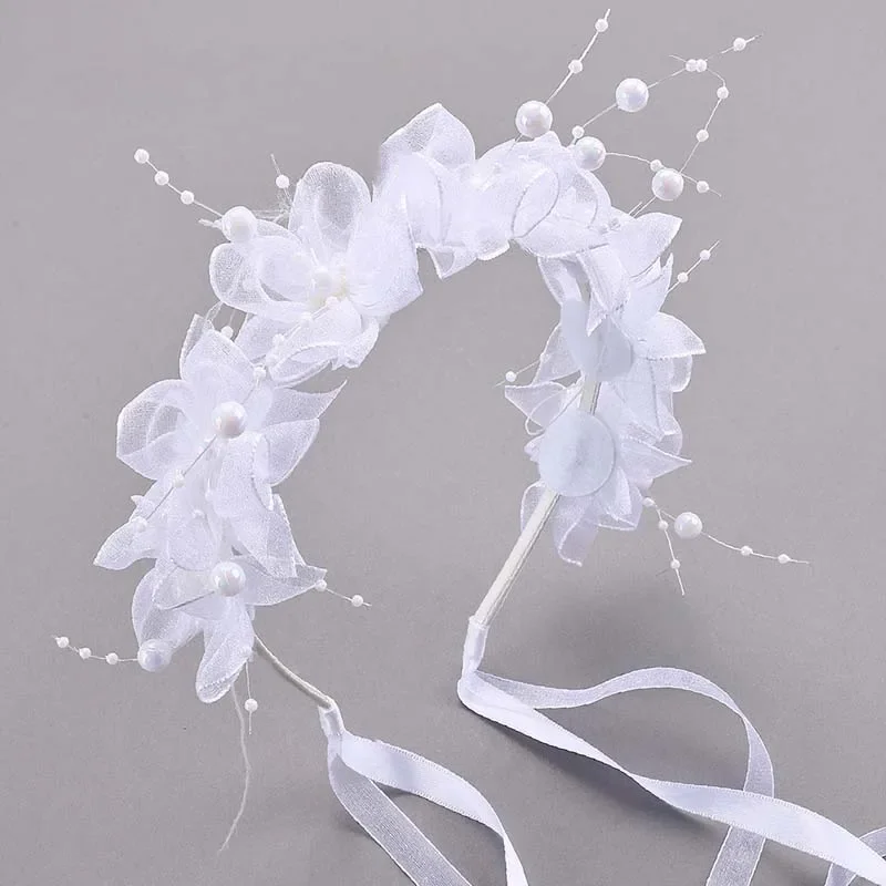 

ncmama Sweet Girls Bridal Pearl Hairbands Bohemia Headdress Flower Wreath Bride Garland Head Hoop Headbands Hair Accessories