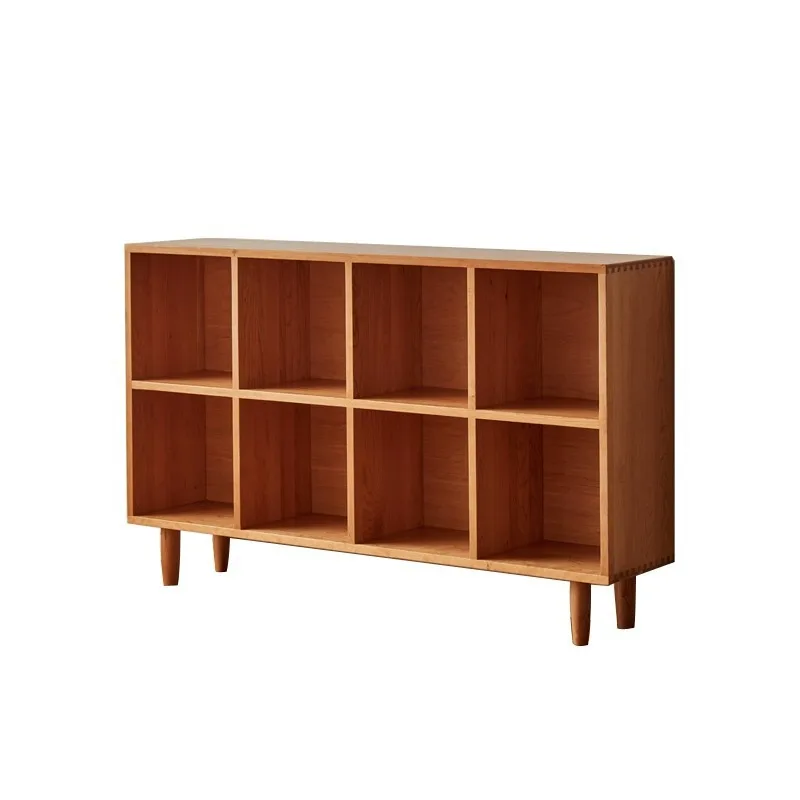 

Nordic cherry wood, solid wood lattice bookcase, bookshelf high and low combination, Japanese-style small apartment